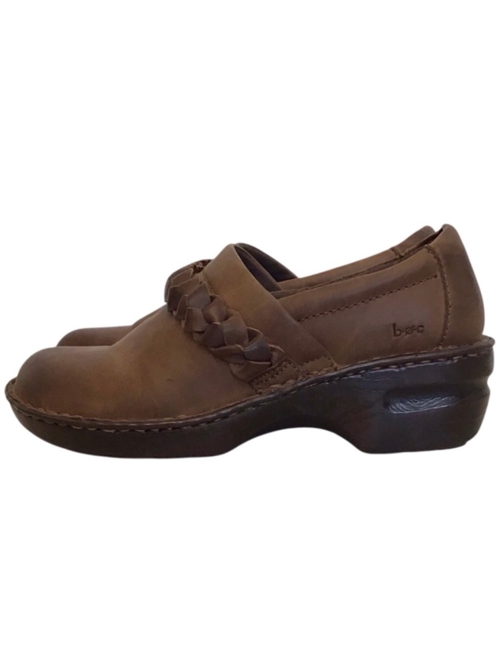 b.o.c. 10 Peggy Women's Leather Clogs Born Brown Braided Straps Comfort Shoes